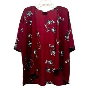 2/$15 Everly - Burgundy Floral Kimono Cardigan Top | Size S